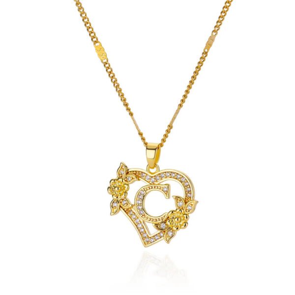 Simple Fashion Hollowed-out Love Heart Flowers 26 English Letters Diamond Pendant Necklace - Image 7