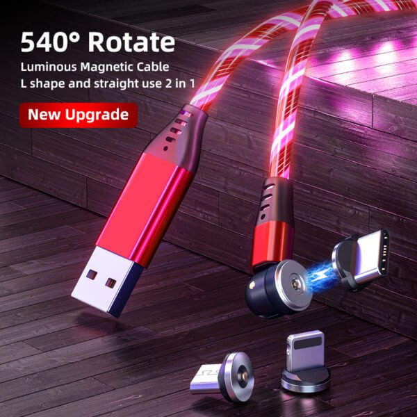 540 Rotate Luminous Magnetic Cable 3A Fast Charging Mobile Phone Charge Cable For LED Micro USB Type C For I Phone Cable - Image 2