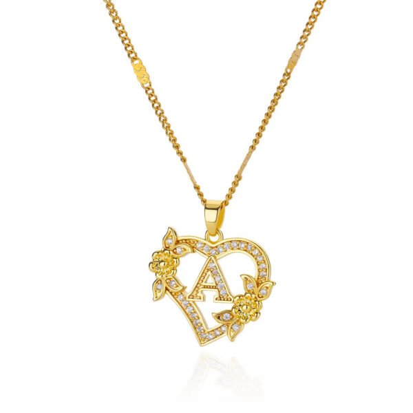 Simple Fashion Hollowed-out Love Heart Flowers 26 English Letters Diamond Pendant Necklace - Image 4