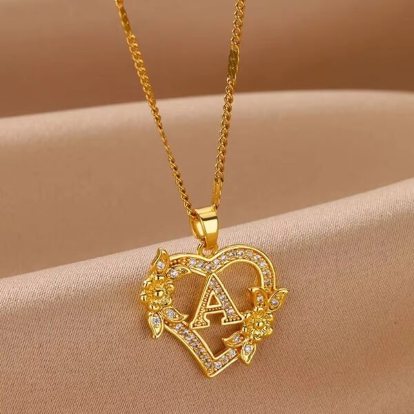 Simple Fashion Hollowed-out Love Heart Flowers 26 English Letters Diamond Pendant Necklace