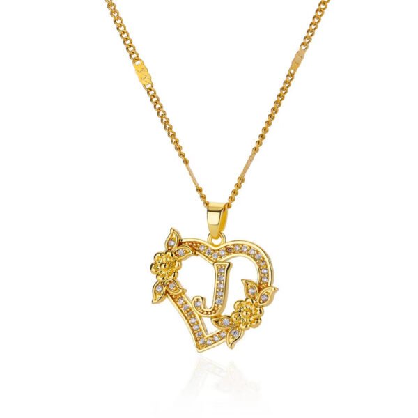 Simple Fashion Hollowed-out Love Heart Flowers 26 English Letters Diamond Pendant Necklace - Image 6