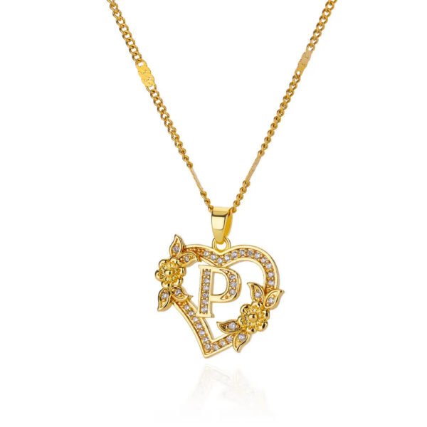 Simple Fashion Hollowed-out Love Heart Flowers 26 English Letters Diamond Pendant Necklace - Image 2