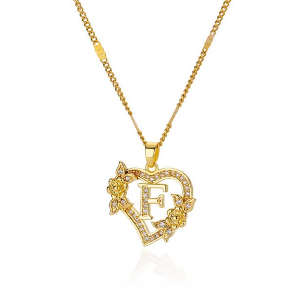 Simple Fashion Hollowed-out Love Heart Flowers 26 English Letters Diamond Pendant Necklace - Image 8