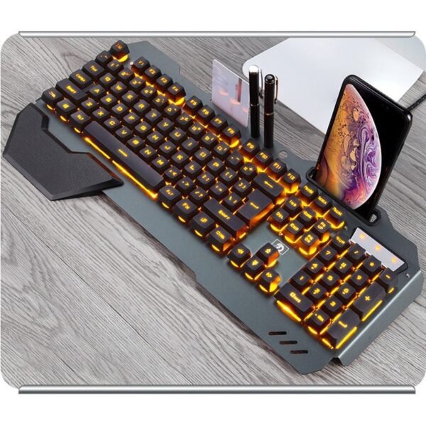 RGB Gaming Keyboard – Ergonomic Wired with Phone Slot
