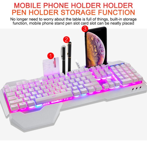 RGB Gaming Keyboard – Ergonomic Wired with Phone Slot - Image 2