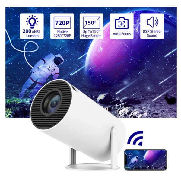Compact Home Projector with Auto Focus – 180° Display