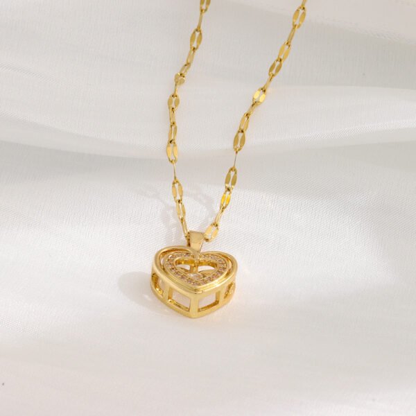 Double-Layer Love Necklace – Rhinestone Titanium Pendant - Image 5