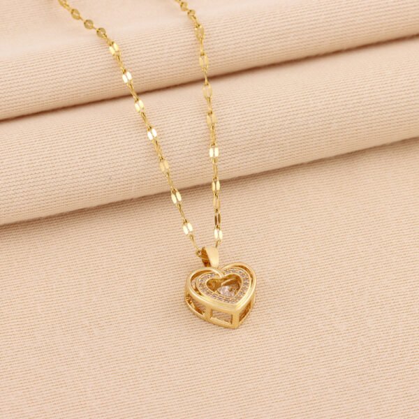 Double-Layer Love Necklace – Rhinestone Titanium Pendant - Image 3
