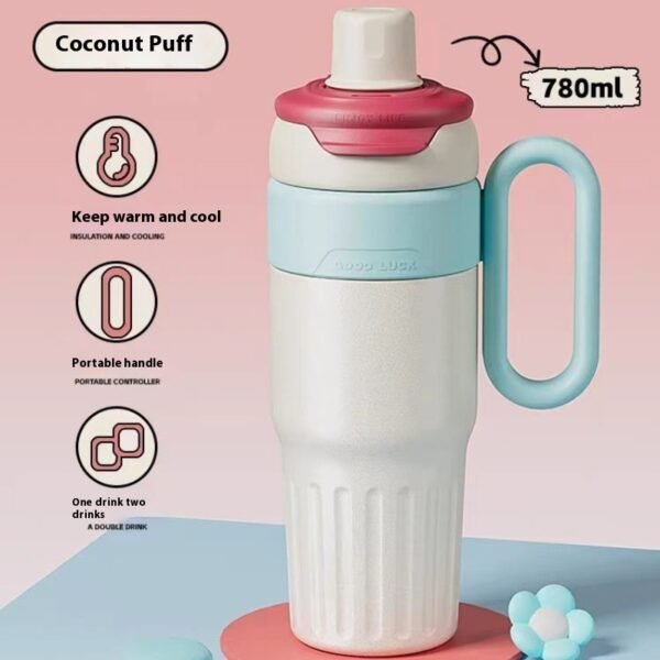 780ml Gradient Double Drink Thermal Cup Stainless Steel With Lid Coffee Cup Thermos Large Capacity Straw Cup For Male And Female - Image 2