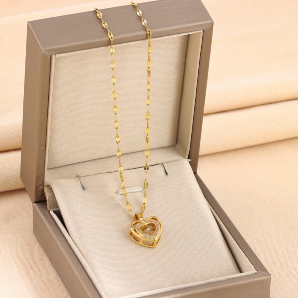 Double-Layer Love Necklace – Rhinestone Titanium Pendant - Image 4
