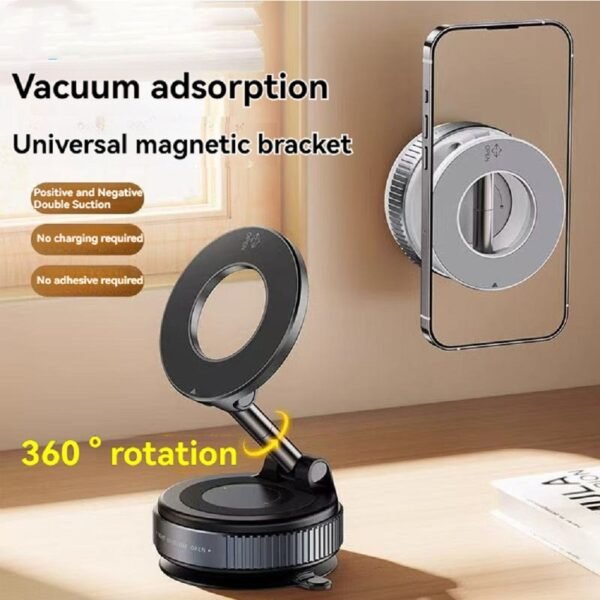 Magnetic Phone Holder with Vacuum Suction – Foldable & Adjustable Car Mount