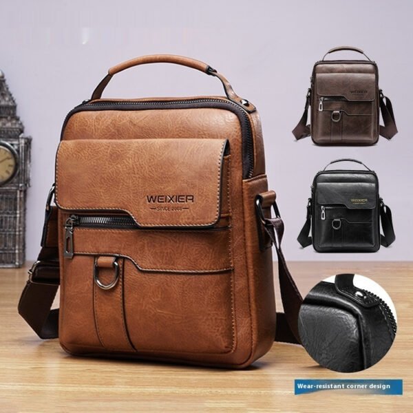 Men's PU Leather Messenger Bag – Retro Business Crossbody Backpack - Image 9