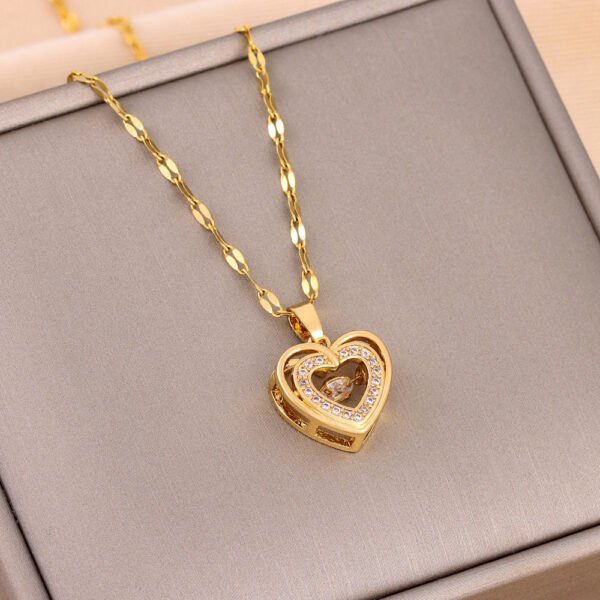 Double-Layer Love Necklace – Rhinestone Titanium Pendant