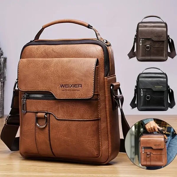 Men's PU Leather Messenger Bag – Retro Business Crossbody Backpack