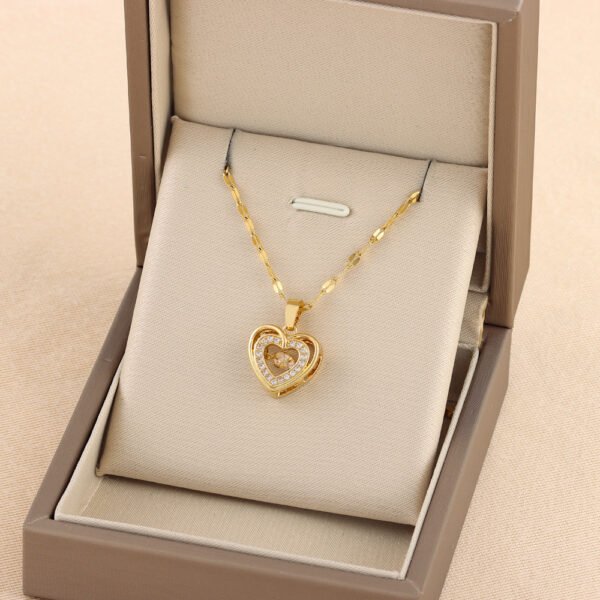 Double-Layer Love Necklace – Rhinestone Titanium Pendant - Image 2